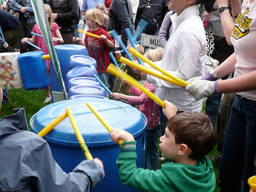Water drums can be used as improvised drums for kids.