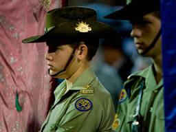 Australian Army cadets attend the ANZAC Day memorial as part of their training.