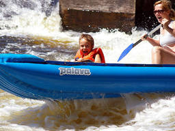 Mom and son braving the strong current.