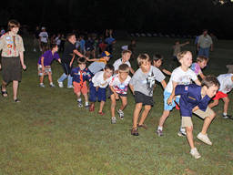 Cub scouts participating in a team building activity.