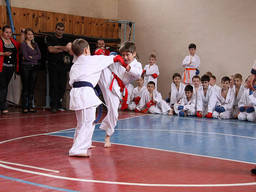 Sparring session in karate class.