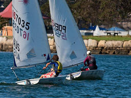 Father and son sailing in Sydney Harbour