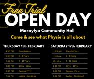 FREE TRIAL OPEN DAYS Maraylya Physical Culture (Physie) Associations _small