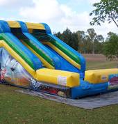 school holidays fun water slide                                   giggling fun