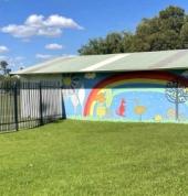Our rainbow mural wall