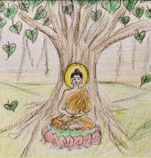 Children's Classes - Illustration of the Buddha sitting under the Body Tree