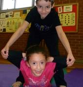 Stretching with a friend is fun!