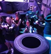 Laser combat at Challenge Accepted. All girl Crew! Broken Alliance. Teams 2 vs 2