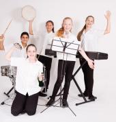 Music - piano, keyboard, guitar, bass, drums