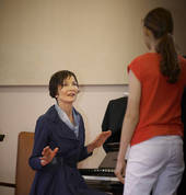 Gillian Meadow backstage with performers