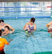 Babies and toddlers learn to swim