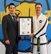 5th Dan awarded to Mr Evan Pritchard by Senior Master Andrew RHEE