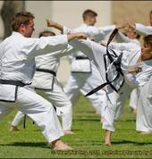 Black Belts going through various techniques during an outside training session.