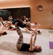 family yoga airplane pose