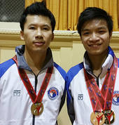VTEAM Head Instructor Eric Phan and Instructor Peter Tran with their medals that they won at Australian Open Taekwondo championships in 26/06/2015 which held in Melbourne (MSAC)