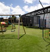 Berg and Plum - Swings, climbing frames,  and round trampolines outside