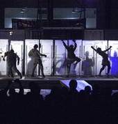 Young people performing in City of shadows and Ice in Kograh city centre