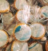 Blue marble thank you edible gift biscuits for corporate event with little visitors