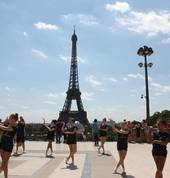 Performing in front of the Eiffel tower in Paris on our Disney trip