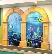 Water scene mural in the pool