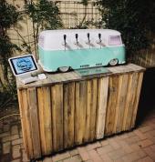 Mini Kombi drink station sits comfortably on our stylish rustic pallet bar