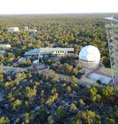 A bird's eye view of The Gravity Discovery Centre including our Observatory, Pendulum, Radio Dish, Cosmology Gallery, The Leaning Tower of Gingin & The Australian International Gravitational Observatory