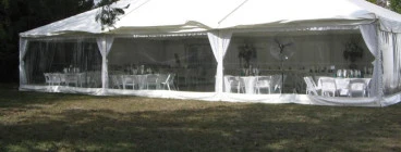 10m x 15m Clip frame Marquee with silk leg drapes.