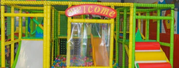 1-3 years 2 level climbing frame with ball pit & 2 slides, jumping castle