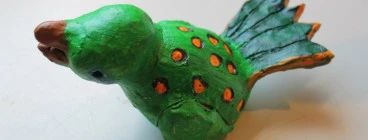 Clay Fantastic Bird sculpture, 10 cm, painted with acrylic paint, 6 years