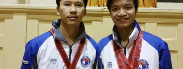 VTEAM Head Instructor Eric Phan and Instructor Peter Tran with their medals that they won at Australian Open Taekwondo championships in 26/06/2015 which held in Melbourne (MSAC)