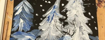 Teaching children in my studio about 3D . And using just blue and white on black paper! Used watercolour paints