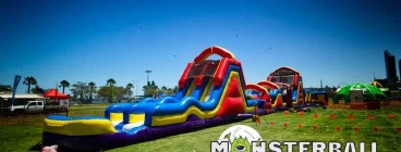 Monster Ultimate Challenge_60m Long Obstacle course, climbing wall and water slide