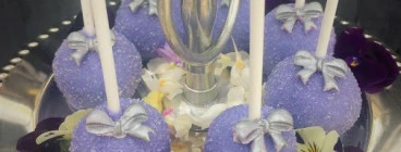 Baby Shower 1st Birthday dessert station - cake pops with fondant bow