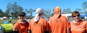 Our Cycle Away Team showing off their new snoods (head scarf/bandana).
