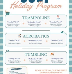 PEAK Trampoline, Acrobatics, Tumble Winter School Holiday Program Subiaco Trampoline Clubs