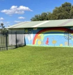 Our rainbow mural wall