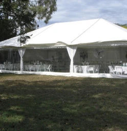 10m x 15m Clip frame Marquee with silk leg drapes.