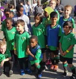 Balga SC Juniors at nib Stadium just before jumping onto the field for a kick at Perth Glory half time show.