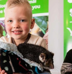 A child holding a possum