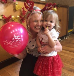 Miss Karen and student Willow at the Rhythm Factory Family & Friends Concert Day