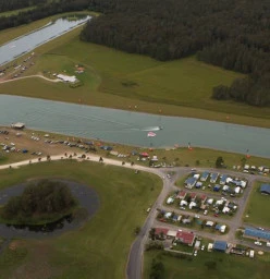 An aerial shot of Stoney Park with the two man made lakes.