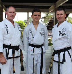 From Left to Right: Master Nigel (6th Dan Regional Instructor), Yu Dan Ja Sam (1st Dan), Sabum Nim Mark (2nd Dan Branch Instructor).