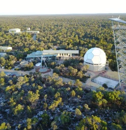A bird's eye view of The Gravity Discovery Centre including our Observatory, Pendulum, Radio Dish, Cosmology Gallery, The Leaning Tower of Gingin & The Australian International Gravitational Observatory
