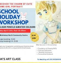 Easter Holiday Workshop -Cute Anime Girl Portrait Mickleham Art Classes &amp; Lessons