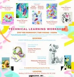 $95 Early Bird Price for 2020 January Holiday Workshop + New Session: Technical Learning Workshop Glen Waverley Art Classes &amp; Lessons