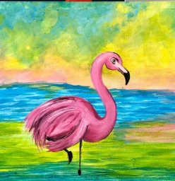 Flamingo on  Canvas: Online Live Streamed ART CLASSES Kids Club with Kits and Shipping Gladesville Arts &amp; Crafts School Holiday Activities