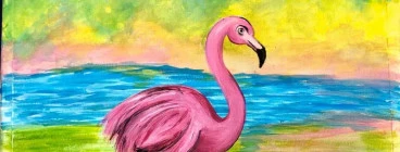 Flamingo on  Canvas: Online Live Streamed ART CLASSES Kids Club with Kits and Shipping Gladesville Arts &amp; Crafts School Holiday Activities