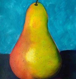 Painted pears on  Canvas: Online Live Streamed ART CLASSES Kids Club with Kits and Shipping Gladesville Arts &amp; Crafts School Holiday Activities